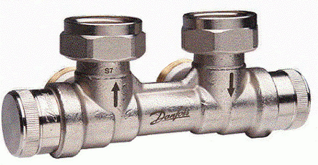 Danfoss dynamischer Hahnblock RLV-KDV für Ventil-HK G 3/4", Eck mit VL rechts