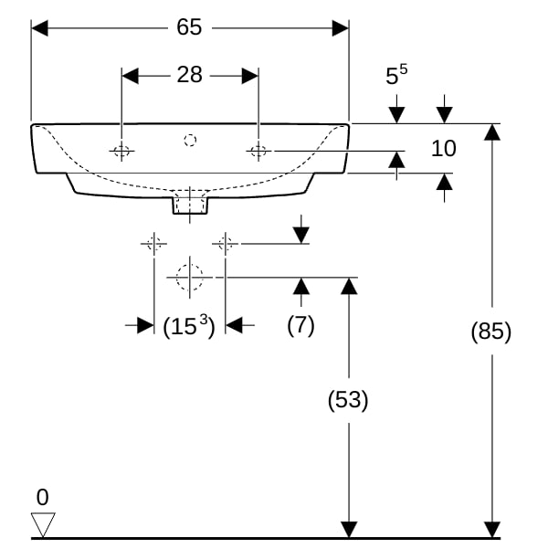 Geberit Renova Compact Waschtisch, 65x40cm m. Hl., m. Ül., weiß, KeraTect