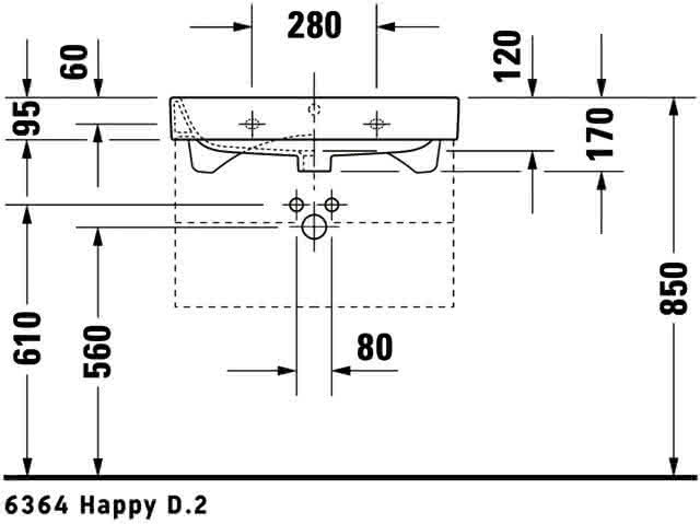 DU Möbelwaschtisch Happy D.2 650 mm mit ÜL, mit HLB, 1 HL, weiß