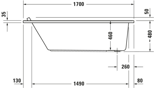 DU Starck Badewanne 1700x750 Einbau Rückenschr.1 Variabel, Weiß