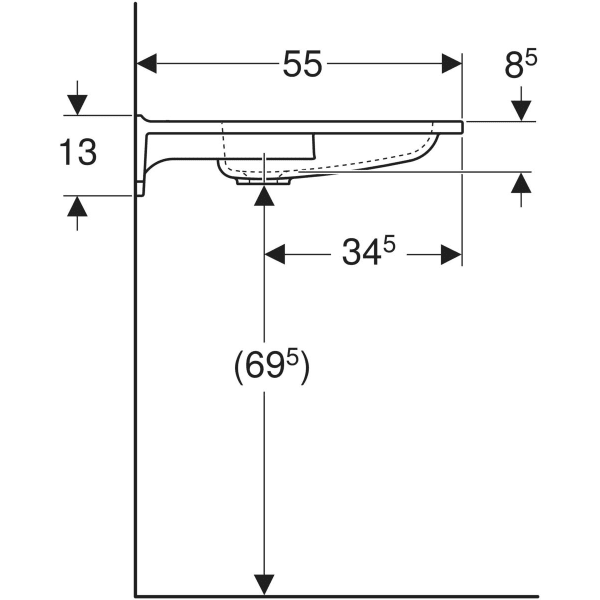 Geberit Publica WT, rundes Design 60x55cm, m. Hl., o. Ül., weiß