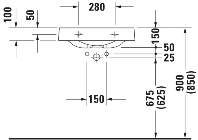 DU Waschtisch Architec 575 mm o.ÜL, m.HLB, HL rechts, weiß