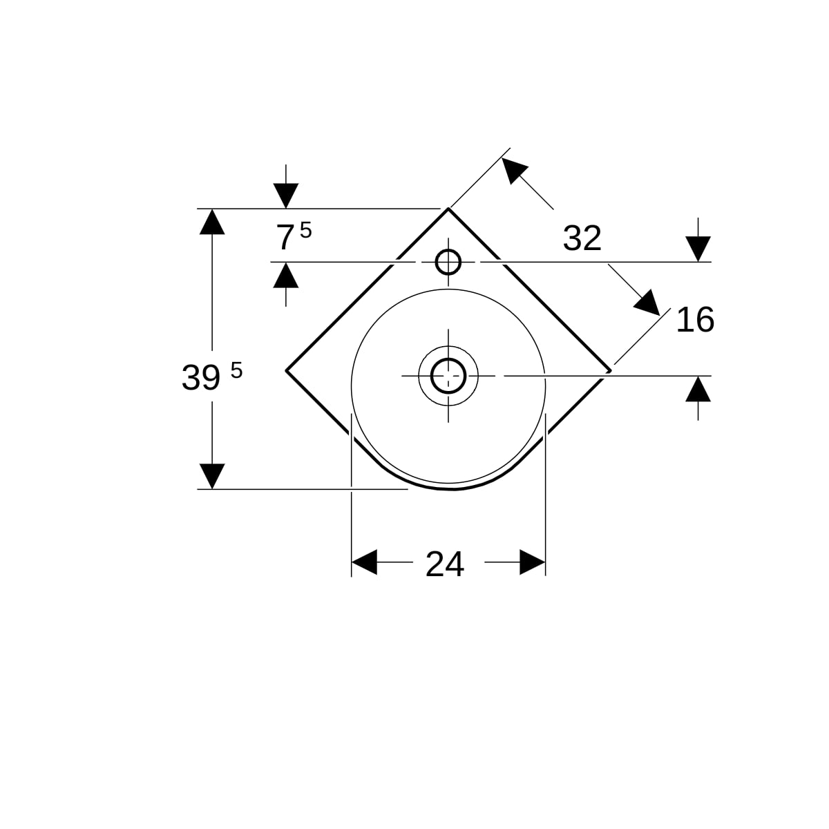 Geberit Renova Compact Eck-HWB, 45x39,5cm m. Hl., m. Ül., weiß, KeraTect
