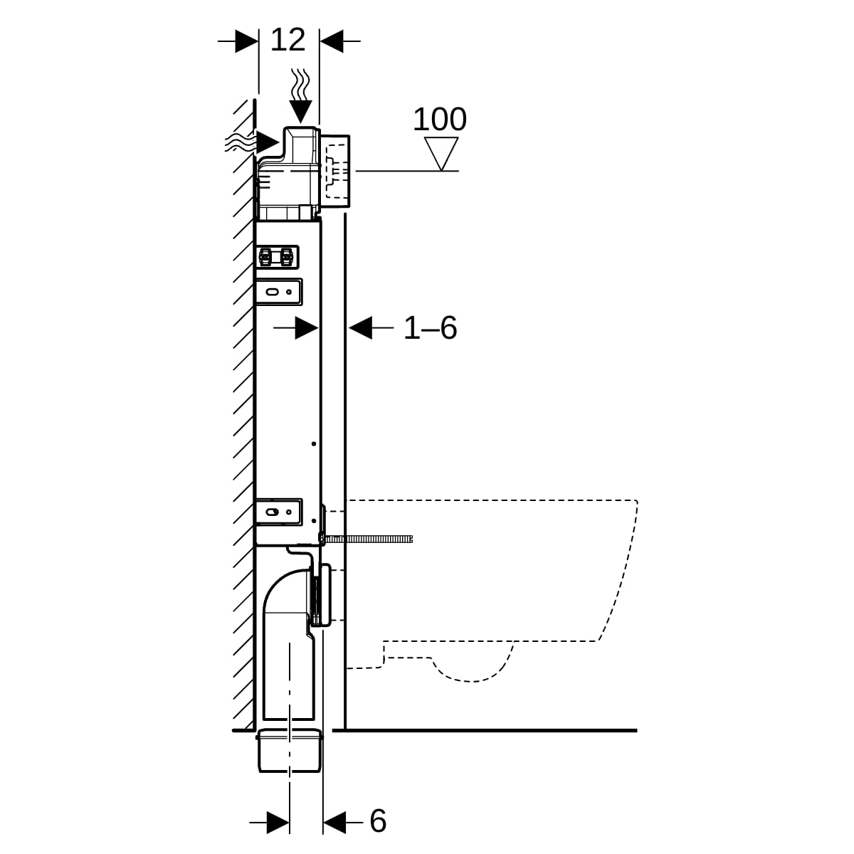 Geberit Kombifix Element für WWC, 108 cm mit Delta UP-SPK 12 cm