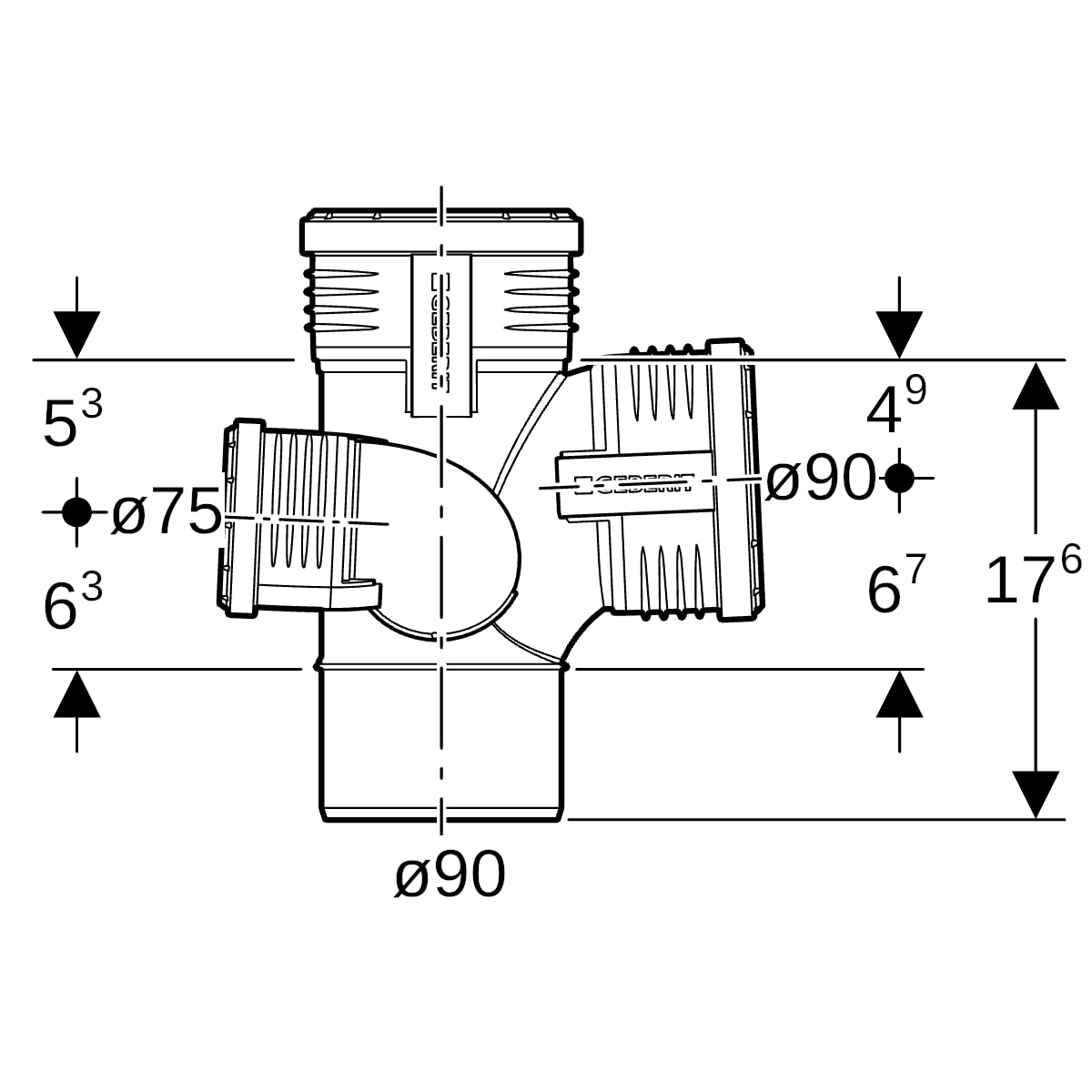 Geberit Silent-PP Schachtbogenabzweig 87,5Gr rechts d90/75/90