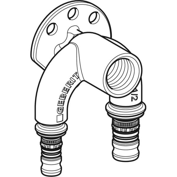 Geberit Mepla Doppelanschlusswinkel 90Gr Rg d20-Rp1/2-d20 L:52mm