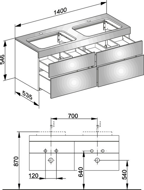 KEUCO Waschtischunterbau Edition 400 31575, Hahnloch, anthrazit/Glas anthrazit klar