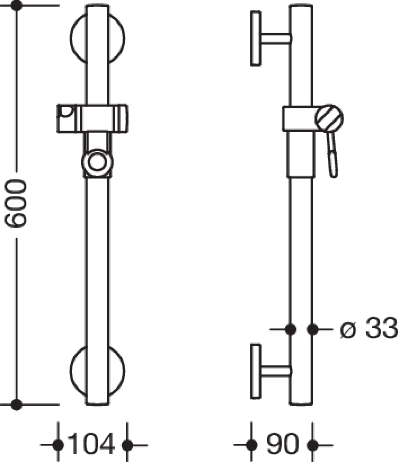 HEWI Br.H.Stg.,L:600, m.Br.H. schwarzer Punkt signalweiß
