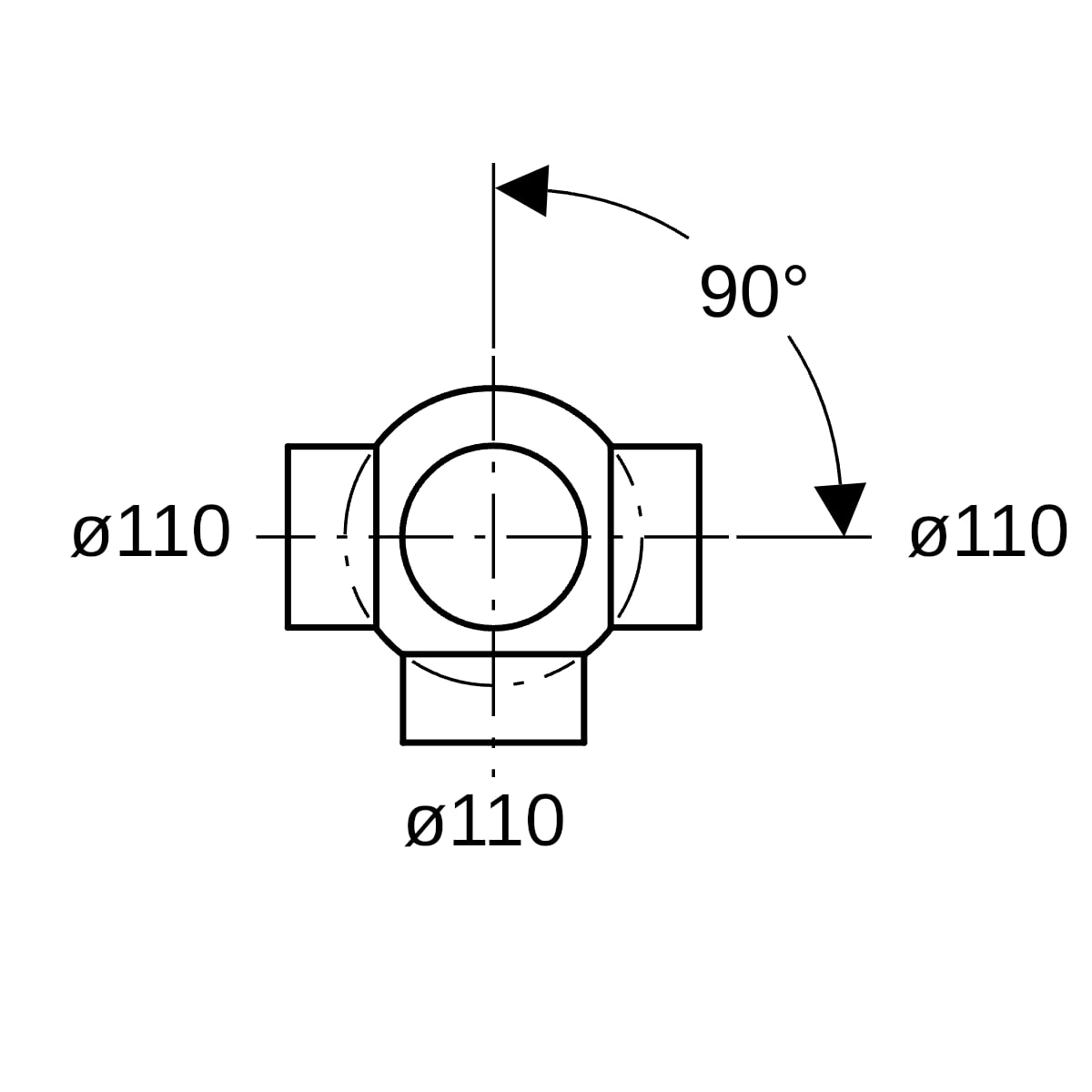 Geberit PE Kugelabzweig 88,5Gr dreifach Anschlüsse 90Gr versetzt d110/110