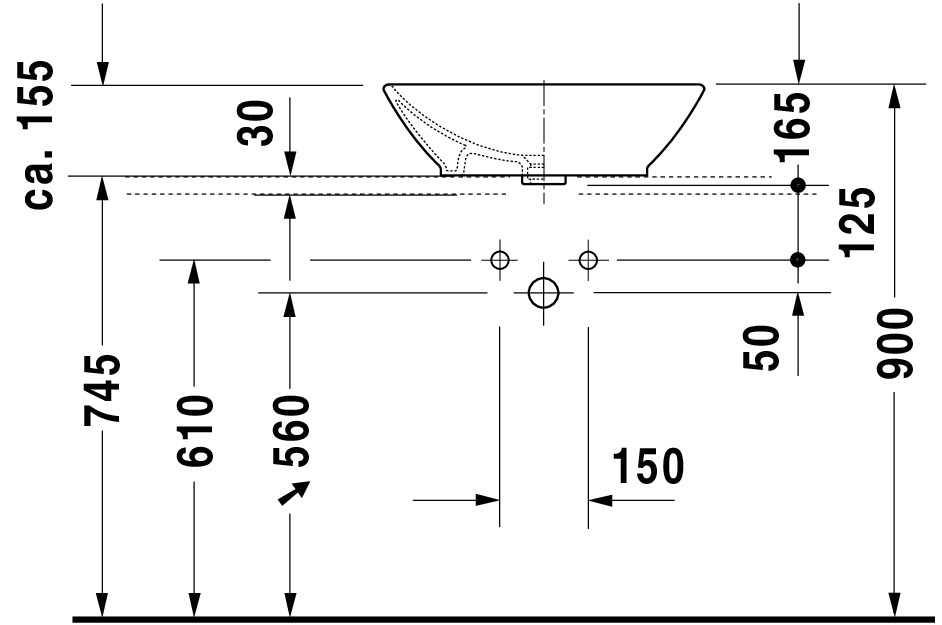 DU ASB Design Classics Bacino 550 mm rechteckig, mit ÜL, ohne HLB, weiß