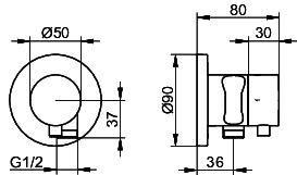 KEUCO 3-Wege Ab-u.Umstellv.IXMO Comf.59549, Schlauchansch./Brauseh.,rund,Nickel geb.