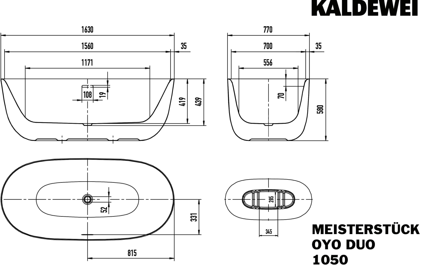 KA BW MEISTERSTÜCK OYO DUO Mod.1050-4034 ,1630x770mm,schwarz matt 100,SAD,KA4034