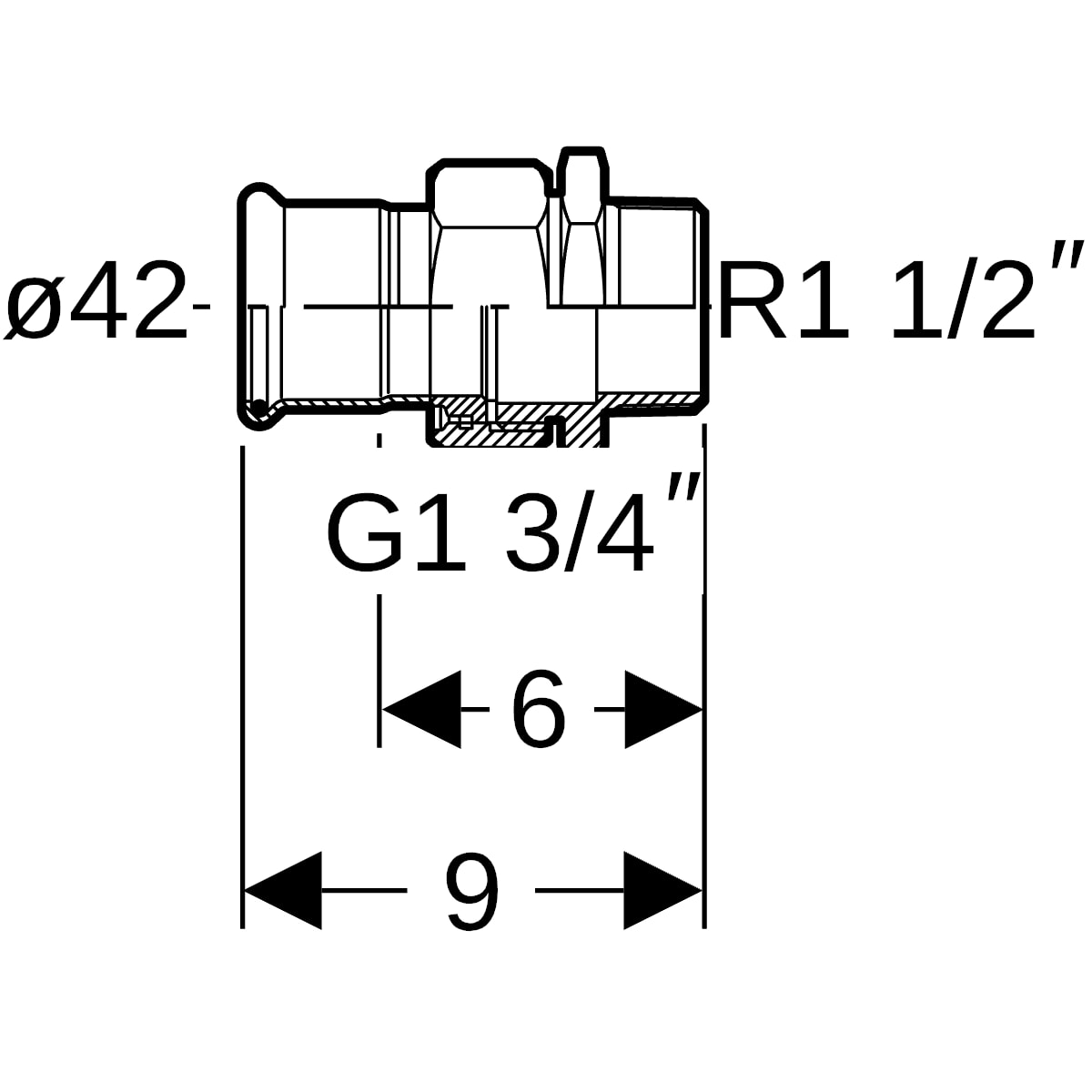 Geberit Mapress Therm Übergangsverschr. mit AG d42-R1 1/2