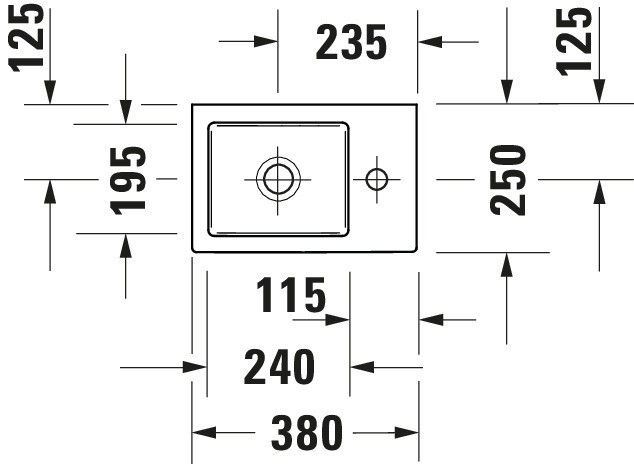 DU Möbelhandwaschbecken 380mm, Weiß o. ÜL, mit HLB, HL re, Bef.inkl.