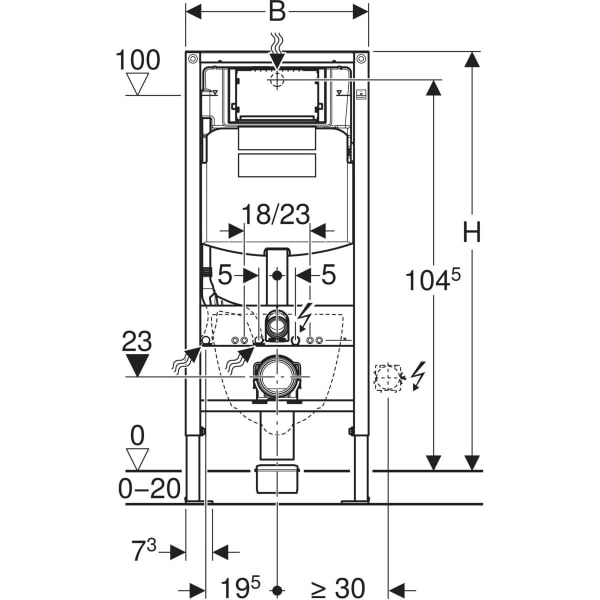 Geberit Duofix Element für WWC, 112 cm mit Sigma UP-SPK 12 cm