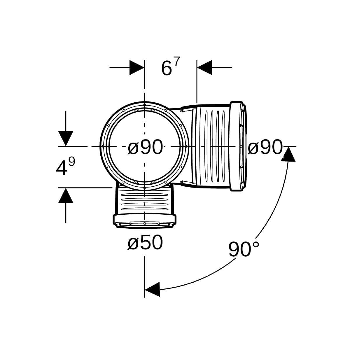 Geberit Silent-PP Kombiabzweig 87,5Gr links d90/90/50