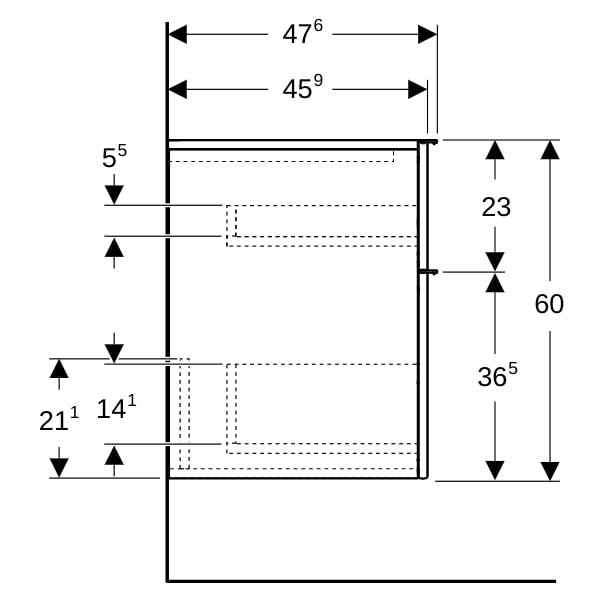 Geberit iCon Seitenschrank, 2 Schubladen 45x60x47,6cm, lava