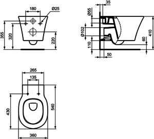 IS Wand-T-WC Connect Air AquaBlade unsichtbare Bef. 360x540x350mm Schwarz