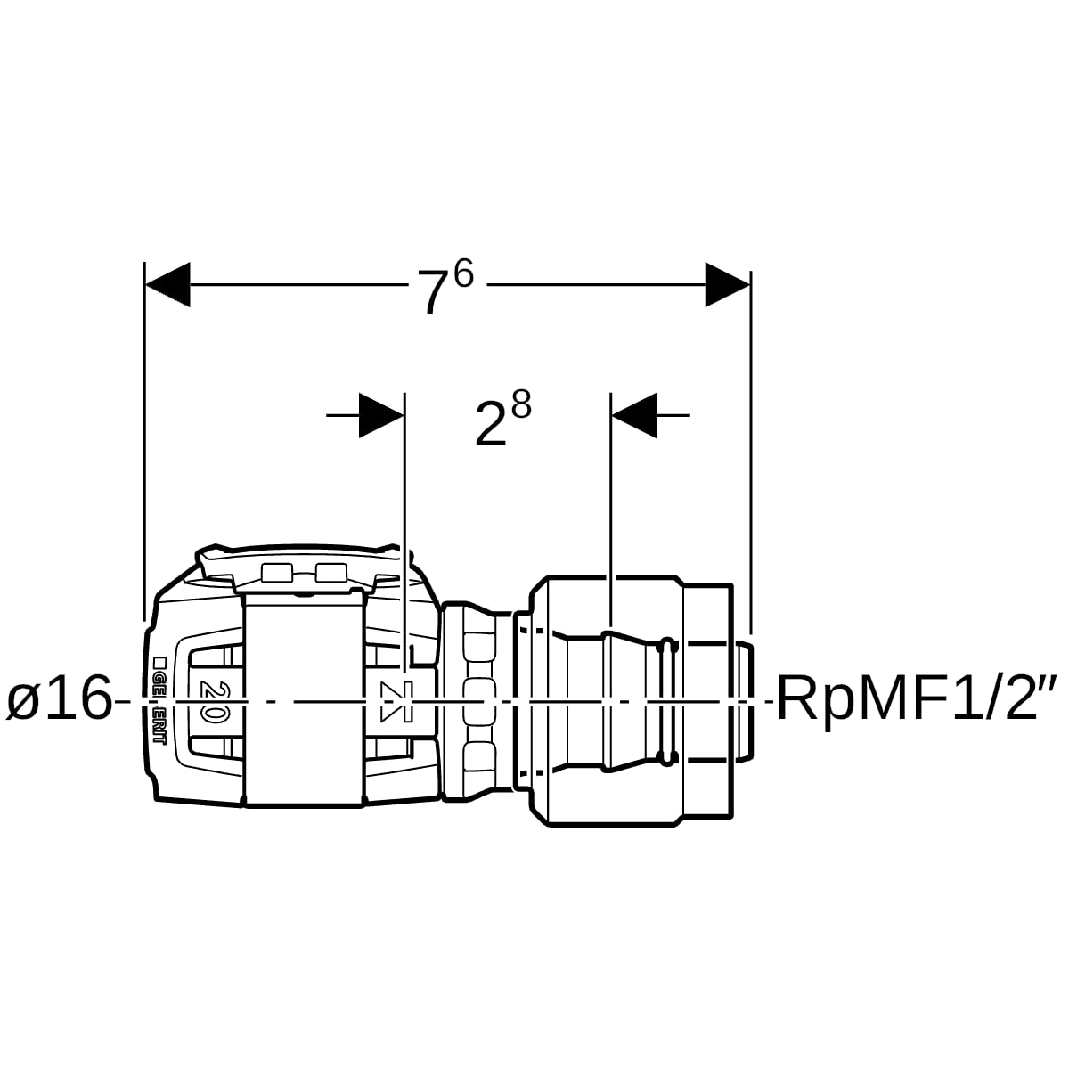 Geberit FlowFit Übergang mit MasterFix PPSU d16-MF20