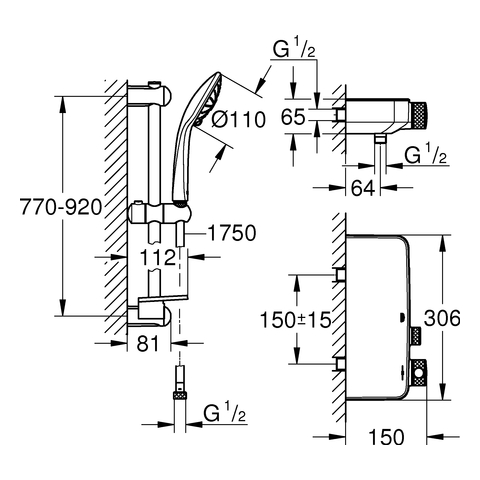GROHE THM-Brausebatt. Grohtherm Smart Control 34721 Brausegarnitur 900mm chrom