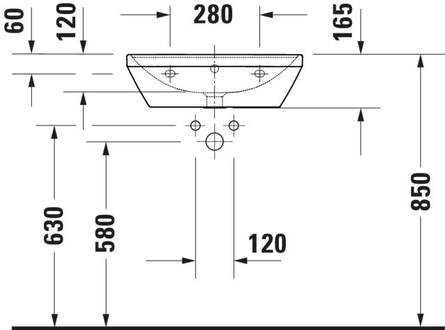 DU Waschtisch D-Neo, 550mm, weiß mit ÜL, mit HLB, 1 HL