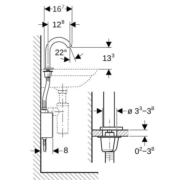 Geberit Piave WT-Arm., Standmontage, Netz mit AP-Funkt.Box, o.Misch., edst.gebü.