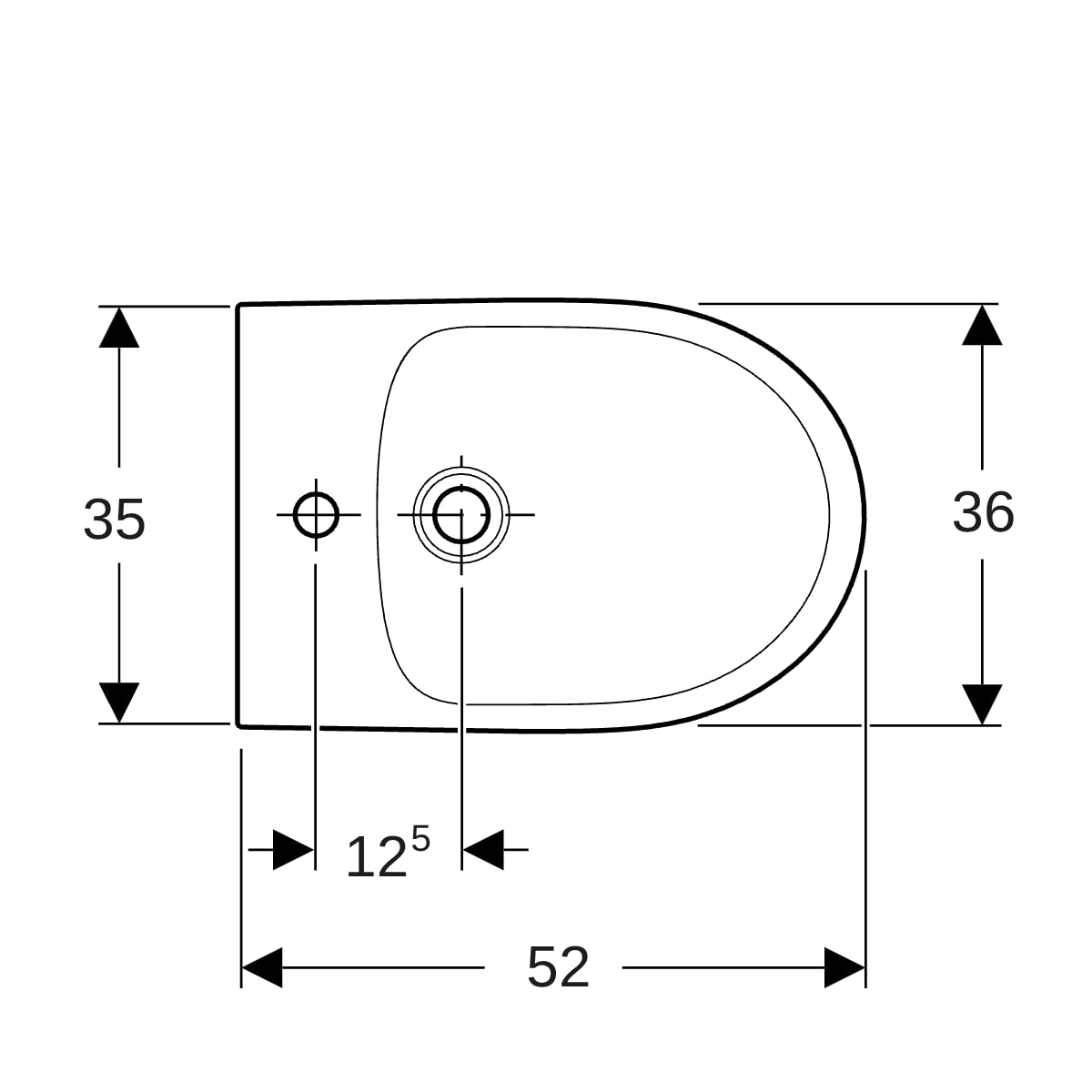 Geberit Renova Standbidet, teilgeschl.Form T:52cm, mit Überlauf, weiß