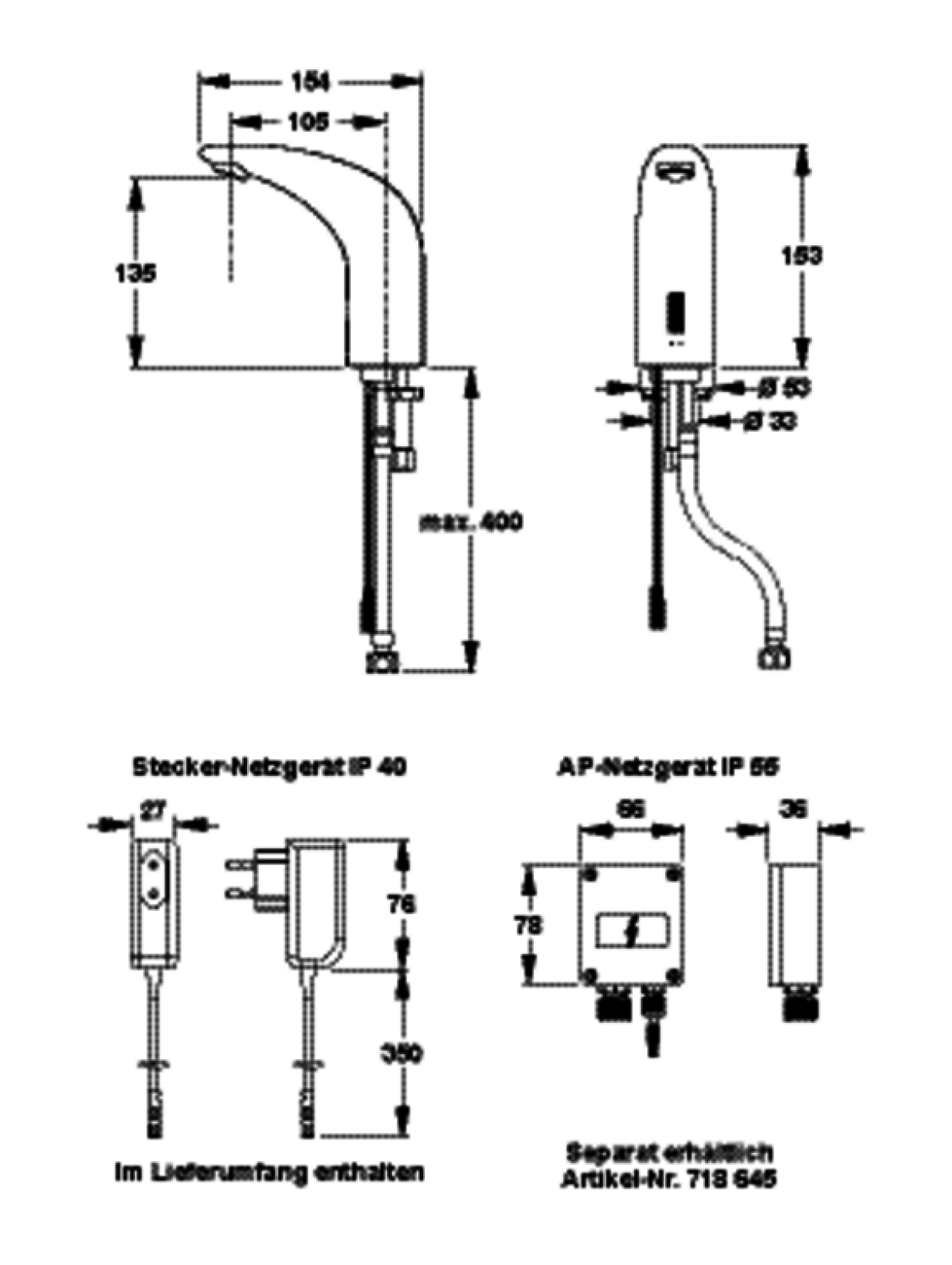 Armatur Saniline Dolphin 2 Vorgemischtes Wasser/Kaltwasser Netz