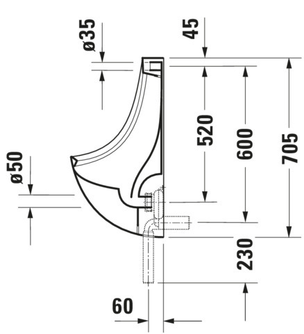 Duravit Design Classics Urinal Ben, Zul.v.h. absaugend, o.Deckel, o.Fliege, weiß WG