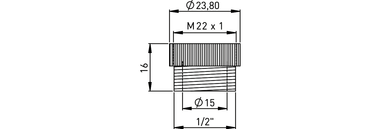 ASW Übergangstück Messing vc AG 1/2" / IG M 22 x 1