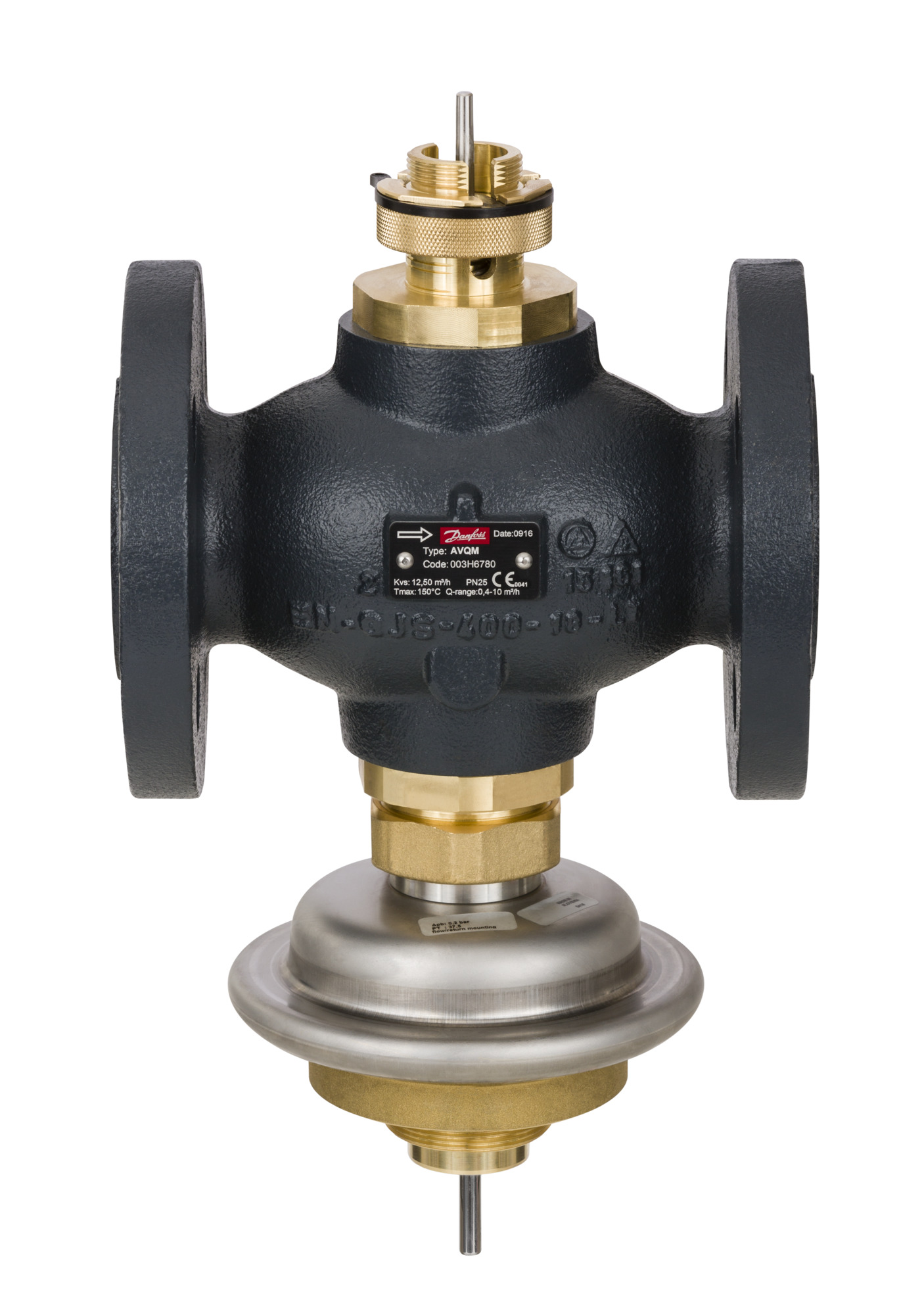 Danfoss Vol.-stromregl. m. Stellv. AVQMT DN50, Kvs 25,0, PN25, GGG-40,3, Flansch