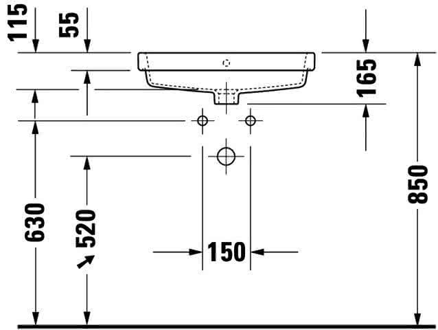 DU Einbauwaschtisch Vero Air 550mm Einbau v.o., m. ÜL, m.HLB, o.HL