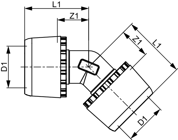 TECElogo-Ax Winkelkupplung 45 Grad Dimension 32 x 32, Siliziumbronze