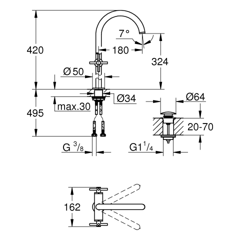 GROHE WT-Einlochbatterie Atrio 21149 XL-Size Kreuzgriff hard graphite geb.