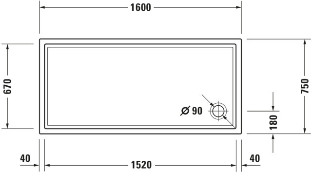 Duravit Starck Slimline Duschwanne, Rechteckig, 1600x750x60 mm, Weiß, Sanitä