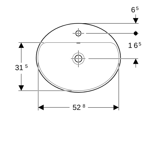 Geberit VariForm Einbauwaschtisch, oval mit HLB, 55x45cm, m. Ül., weiß gl