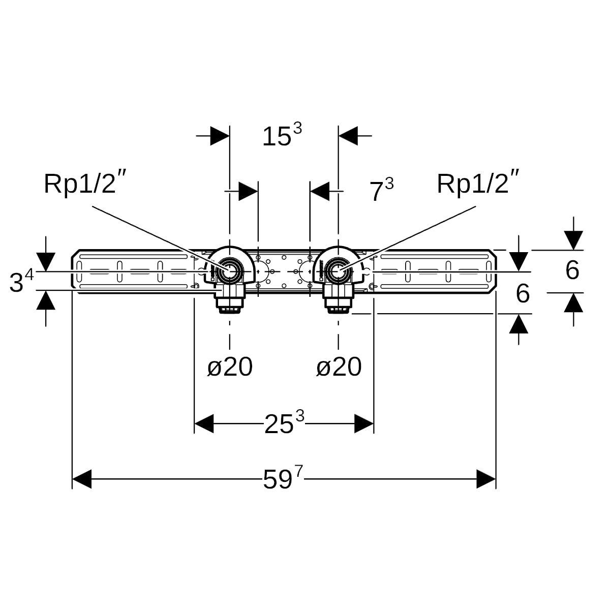 Geberit PushFit Anschlusswinkel 90Gr vormont. zweifach Rg d20-Rp1/2 schallgedämmt