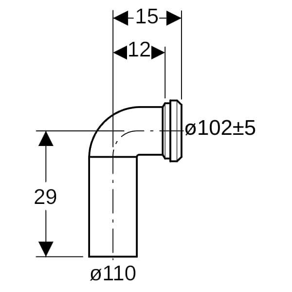Geberit Anschlussbogen PP 90Gr d90/110 verlängert