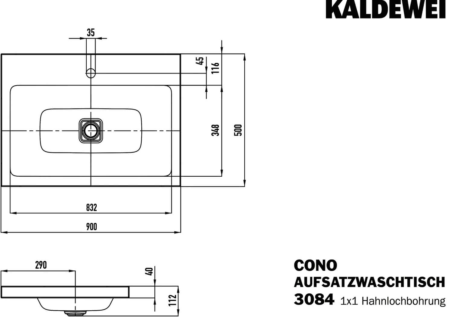 KA WB CONO Mod.3084,900x500mm,alpwe,PEFF ,AD,m. 1HL,oÜL