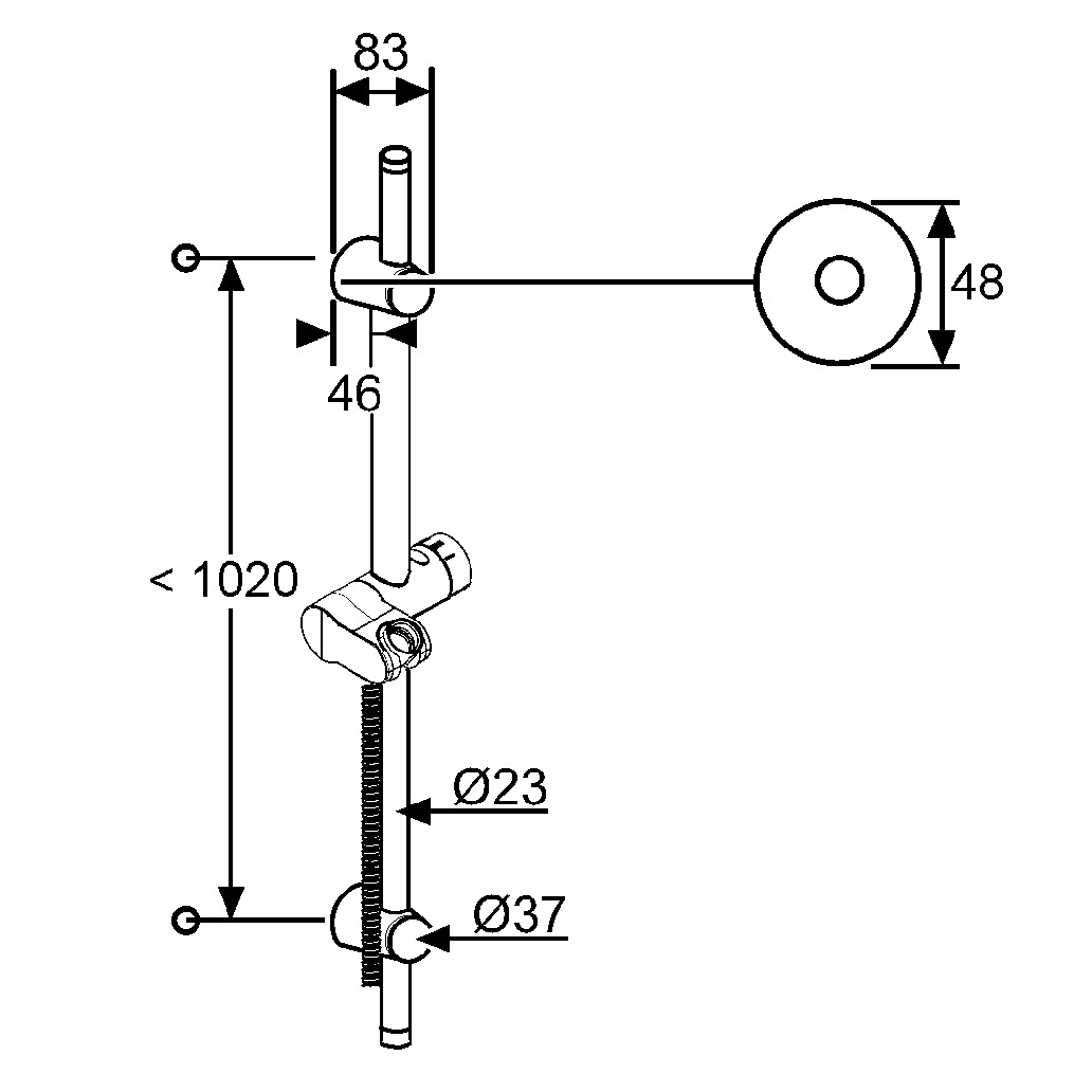 KLUDI A-QA v Wandstange L 1100mm mit Schlauch chrom