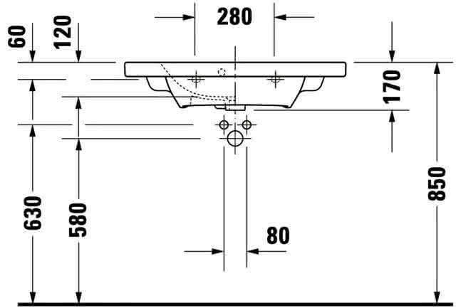 DU Möbelwaschtisch DuraStyle 785 mm mit ÜL, mit HLB, 1 HL, weiß