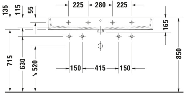 DU Waschtisch Vero Air 1200 mm o.ÜL, m.HLB, 2 HL, 1 Becken, weiß