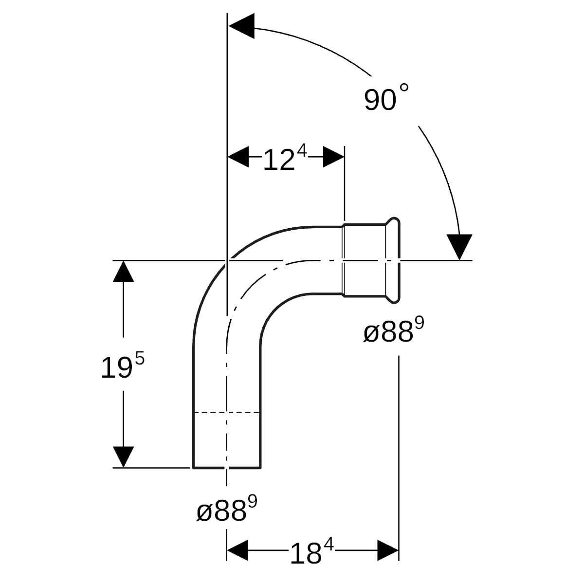 Geberit Mapress C-Stahl Bogen 90Gr mit Einschubende d88,9 verzinkt