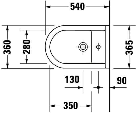 DU Wand-Bidet Starck 3 540 mm mit ÜL, mit HLB, 1 HL, weiß