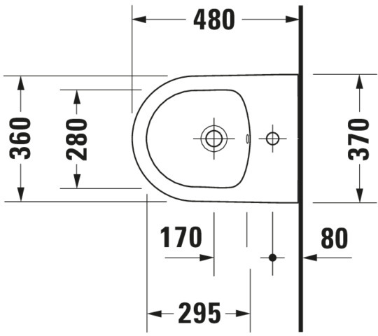 DU Wand-Bidet ME by Starck 480 mm mit ÜL, mit HLB, 1 HL, weiß