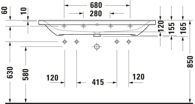 Duravit D-Neo Waschtisch 1205mm, weiß mit ÜL, mit HLB, 2HL