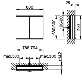 KEUCO Royal Modular 2.0 SPS, unbel. 80020, Einb,2Steckd,sb-elox,800x700x160mm