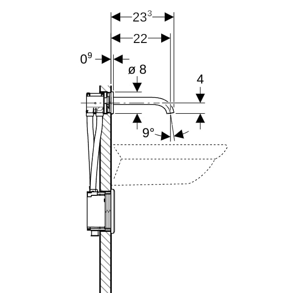 Geberit Piave WT-Arm., Wandmontage, Batterie für UP-Funkt.Box, o.Misch.,L:22cm, chrg