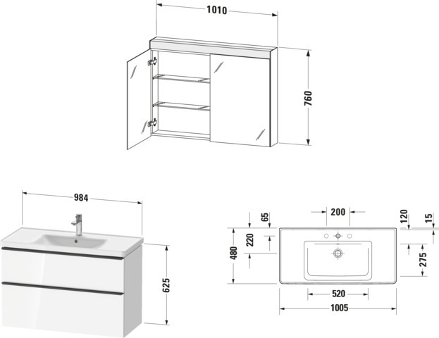 Duravit D-Neo Möbel-Set wandh. 1000x480mm WT,WTU Ausz 1,SBK 1,SPS ,Graphit M.