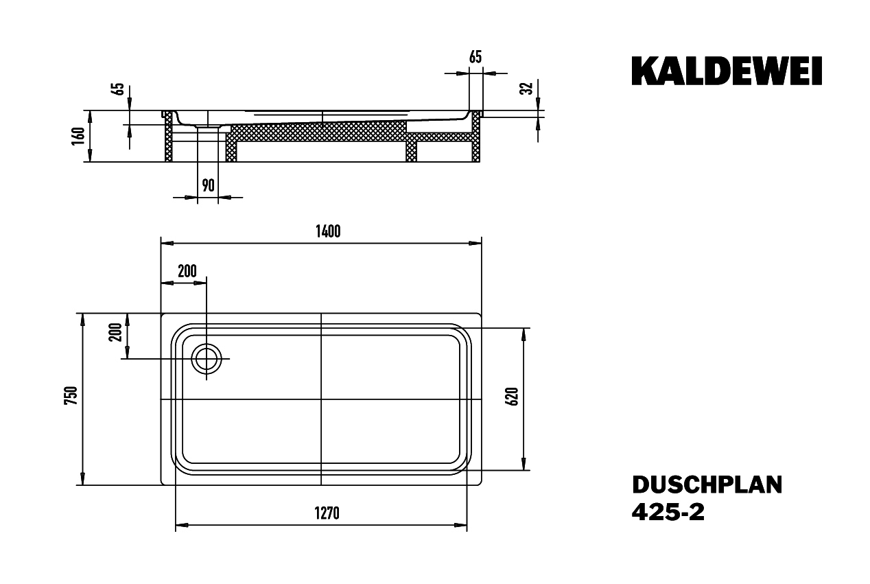 KA DW DUSCHPLAN MIT WANNENTRÄGER Mod. 425-2,750x1400mm,alpinweiß,PEFF,m. WT